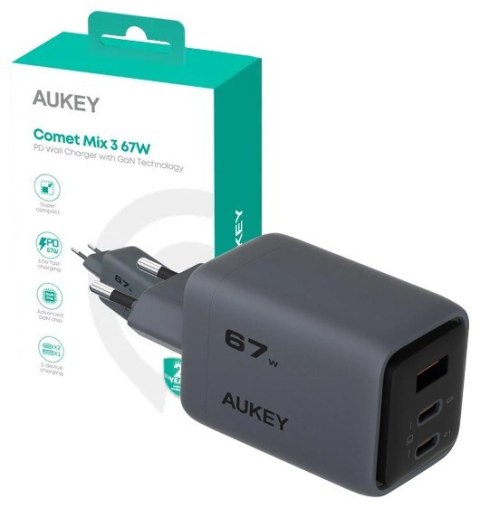 PA-C3 ładowarka sieciowa 3xUSB (2xUSB-C + 1xUSB-A) 67W 5A QC5.0 PD3.0 AFC PPS FCP SCP