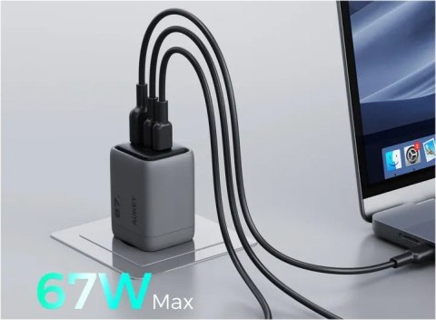 PA-C3 ładowarka sieciowa 3xUSB (2xUSB-C + 1xUSB-A) 67W 5A QC5.0 PD3.0 AFC PPS FCP SCP