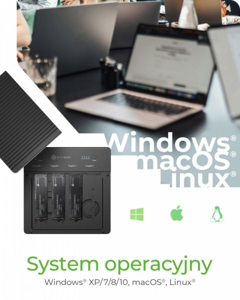 Duplicator (klonowanie 1:3) dla NVMe M.2 SSD IB-4013MCL-C4 4-Bay USB4