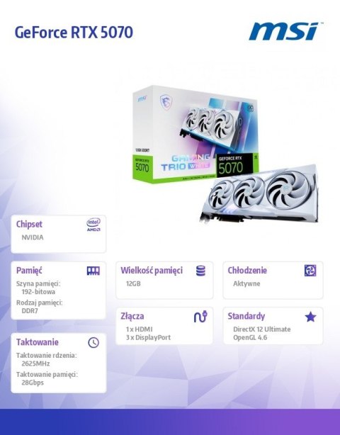Karta graficzna GeForce RTX 5070 12G GAMING TRIO OC WHITE GDDR7 192bit