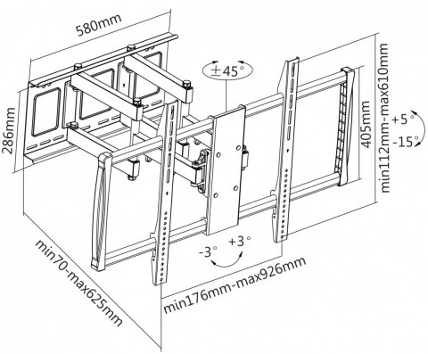 Uchwyt ścienny do TV 60-100cali LED/LCD 80kg obrotowy uchylny