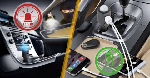 Alarm samochodowy z ładowarką USB 2 porty TX-100
