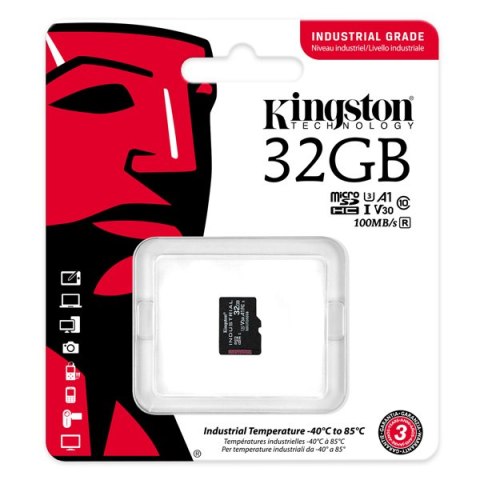 Kingston karta pamięci Industrial C10, 32GB, micro SDHC, SDCIT2/32GBSP, UHS-I U3 (Class 10), V30, A1, karta pSLC