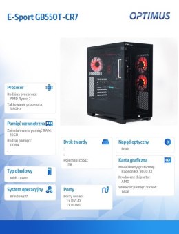 Komputer E-Sport GB550T-CR7 Ryzen 7 5800X/16GB/1TB/RX 9070XT OC 16GB/W11