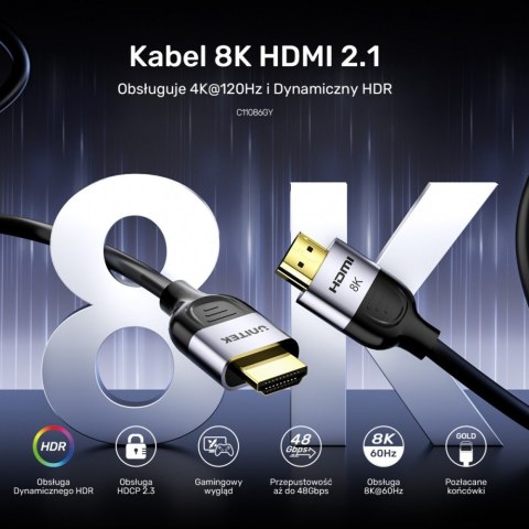 Kabel HDMI 2.1 8K 60Hz 1.5m; czarny; C11086GY01-1.5M