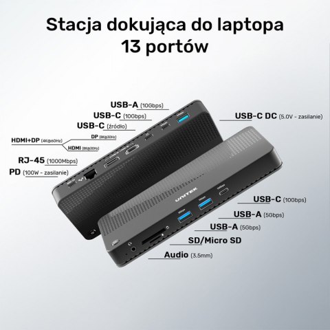 Stacja dokująca 12w1 USB-C, HDMI 2.1, USB 4, PD 100W; D1079A