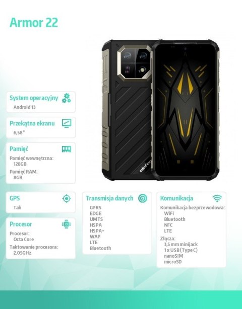 Smartfon Armor 22 4G 8/256GB IP69K Czarny