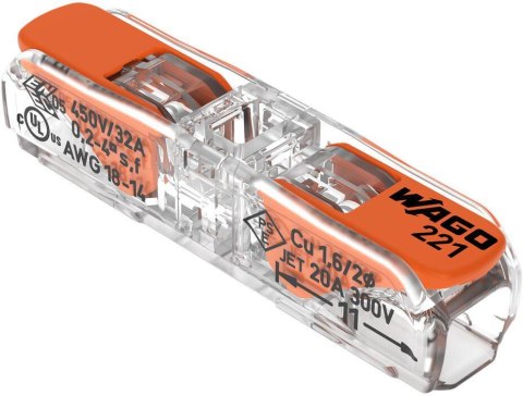 Szybkozłączka przelotowa uniwersalna LINKA/DRUT 2x 0,2-4mm2 WAGO 221-2411 (1szt.)