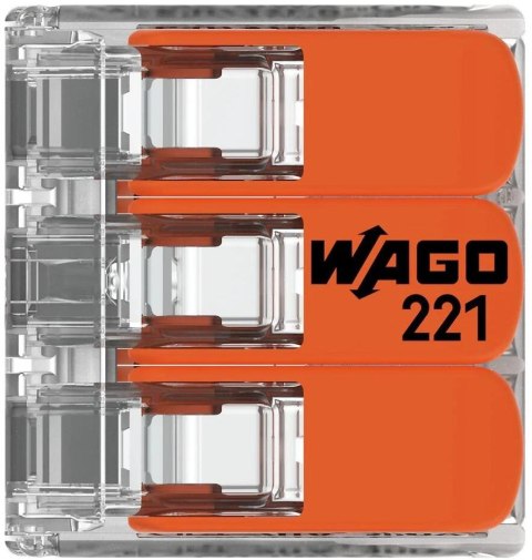 Szybkozłączka uniwersalna LINKA/DRUT 3x 0,2-4mm2 WAGO 221-413 (Paczka 50szt.)
