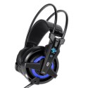 E-blue Auroza EHS950 FPS, Gaming Headset, słuchawki z mikrofonem, przewodowa, czarna, 7.1 surround (virtual), niebieskie podświe