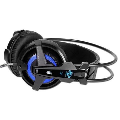 E-blue Auroza EHS950 FPS, Gaming Headset, słuchawki z mikrofonem, przewodowa, czarna, 7.1 surround (virtual), niebieskie podświe