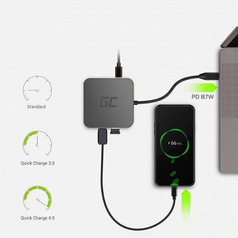 USB-C (3.0) hub 7-port, AK-61, szary, Green Cell, 3xUSB 3.0, HDMI 4K (30Hz), Ethernet 1Gbps, USB-C