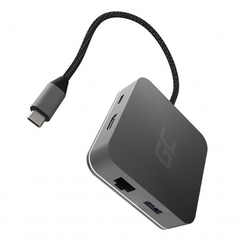 USB-C (3.0) hub 7-port, AK-61, szary, Green Cell, 3xUSB 3.0, HDMI 4K (30Hz), Ethernet 1Gbps, USB-C