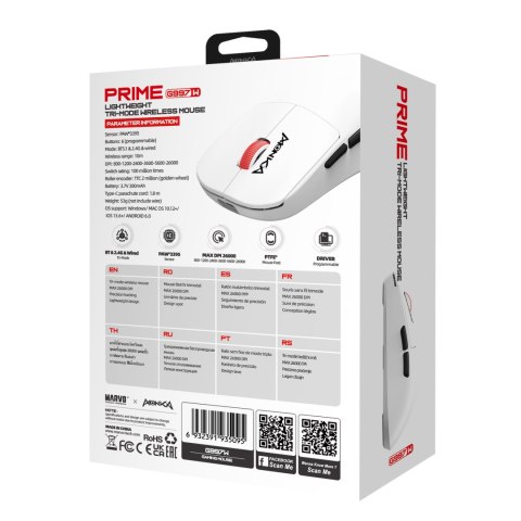 Marvo MONKA PRIME Mysz biała, 26000DPI, Tri-Mode