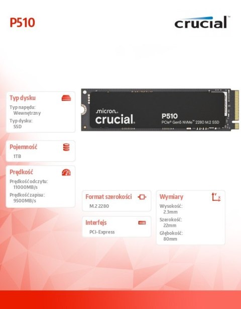 Dysk SSD P510 1TB M.2 NVMe Gen5 2280 11000/9500 MB/s