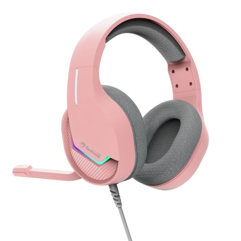 Marvo TACTIC 40 słuchawki z mikrofonem, przewodowa, różowa, 2.0, podświetlane, USB
