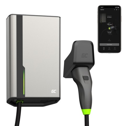 Green Cell GC HabuDen Wallbox 22kW 32A 5m kabel Type 2 Smart EV stacja ładowania z GC App Bluetooth WiFi
