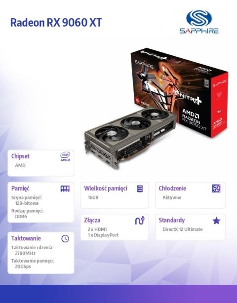 Karta graficzna Radeon RX 9060 XT NITRO+ 16GB GDDR6 128bit DP/2HDMI