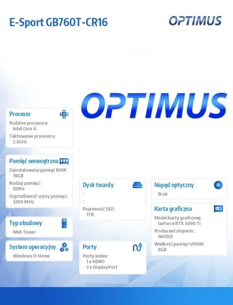Komputer E-Sport GB760T-CR16 i5-14400F/16GB/1TB/RTX 5060 Ti 8GB/W11H
