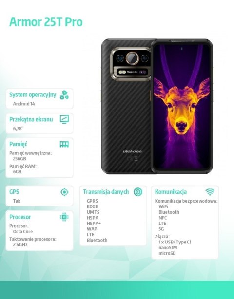Smartfon Armor 25T Pro 5G 6/256GB IP69K Czarny