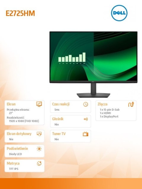 Monitor E2725HM 27 LED VA 1920x1080/16:9/DP/VGA/HDMI/3Y