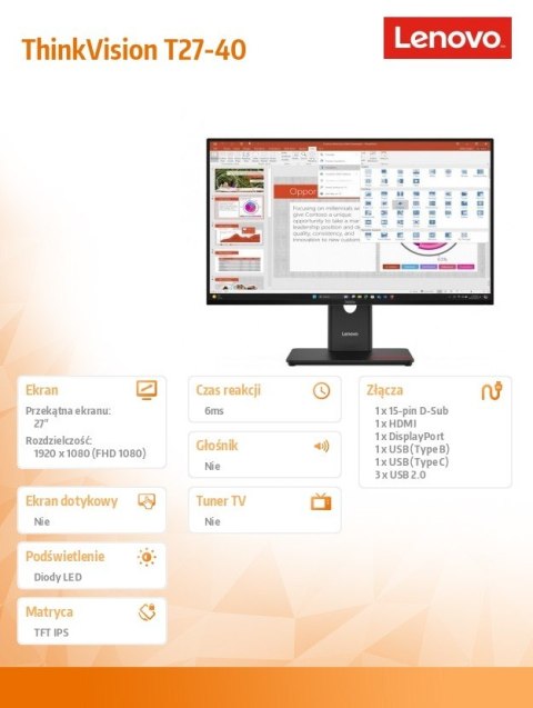 Monitor ThinkVision T27-40 27 cali 64A5ZAT6EU