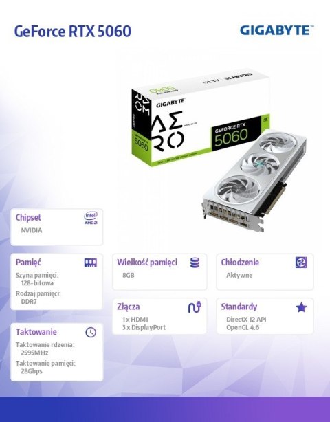 Karta graficzna GeForce RTX 5060 AERO OC 8G GDDR7 3DP/HDMI