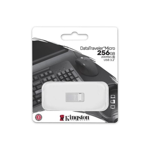 Kingston USB flash disk, USB 3.0, 256GB, DataTraveler Micro G2, srebrny, DTMC3G2/256GB, USB A