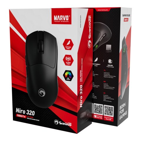 Marvo NIRO 320 Mysz czarna, 8000DPI, Tri-Mode