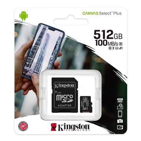 Kingston karta Canvas Select Plus, 512GB, micro SDXC, SDCS2/512GB, UHS-I U1 (Class 10), z adapterm, A1