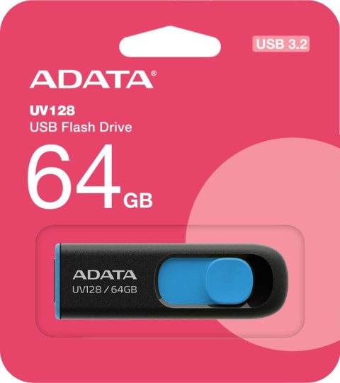 Adata Pendrive UV128 64GB USB 3.2 Gen1 czarno - niebieski