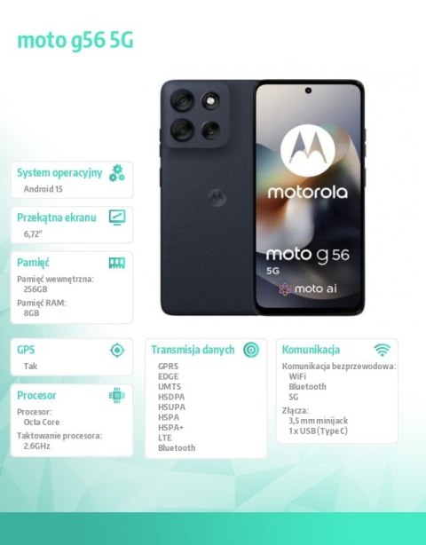 Smartfon moto g56 G5 8/256, Black Oyster