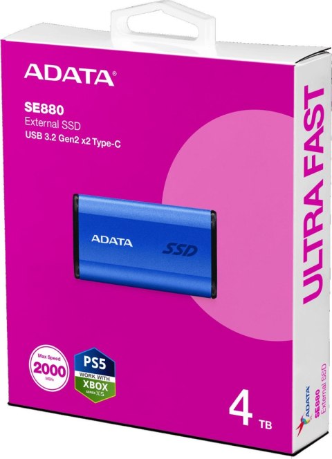 Adata Dysk zewnętrzny SSD SE880 4TB USB3.2A/C Gen2x2 Niebieski