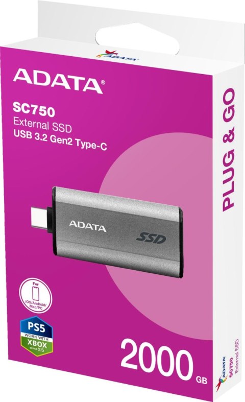 Adata Zewnętrzny dysk SSD SC750 2000G USB3.2C 1050/1000 MB/s