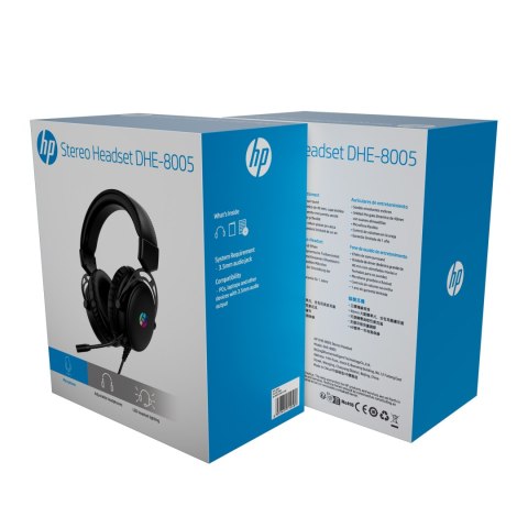 HP DHE-8005N słuchawki z mikrofonem, przewodowa, czarna, 2.0, podświetlona, 3.5 mm jack + USB