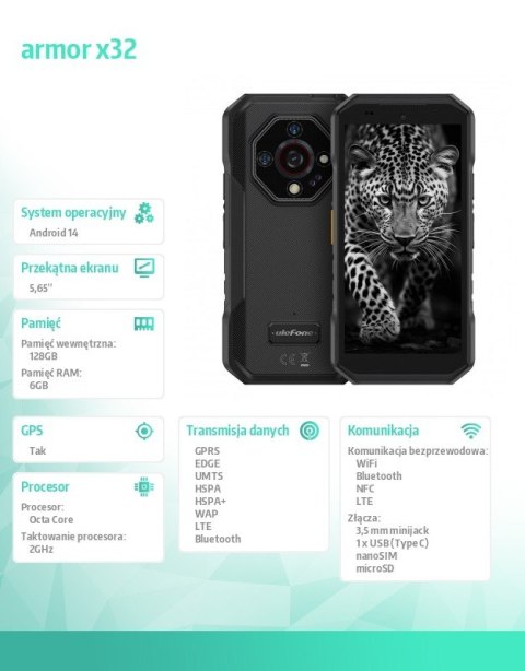 Smartfon Armor X32 4G 6/128GB IP69K Czarny