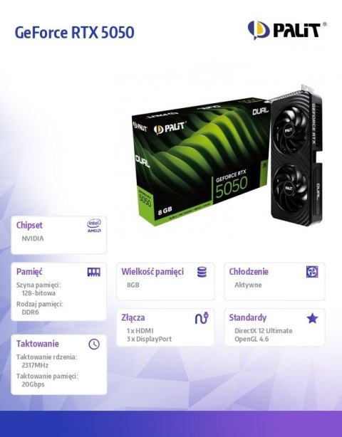Karta graficzna GeForce RTX 5050 DUAL 8GB GDDR6 128bit 3DP/HDMI
