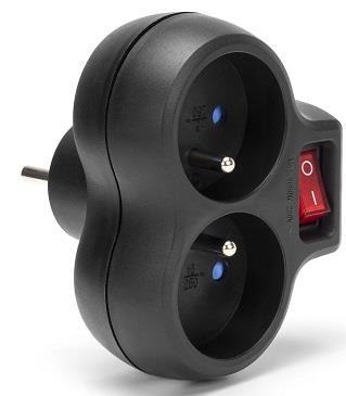 Rozgałęźnik sieciowy MONTIS MT148-BK podwójny z wyłącznikiem czarny