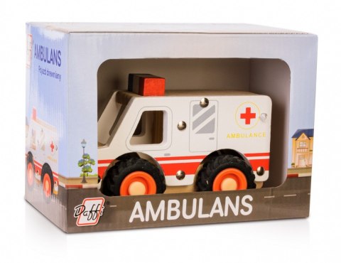 Drewniane auto z oponami Ambulans