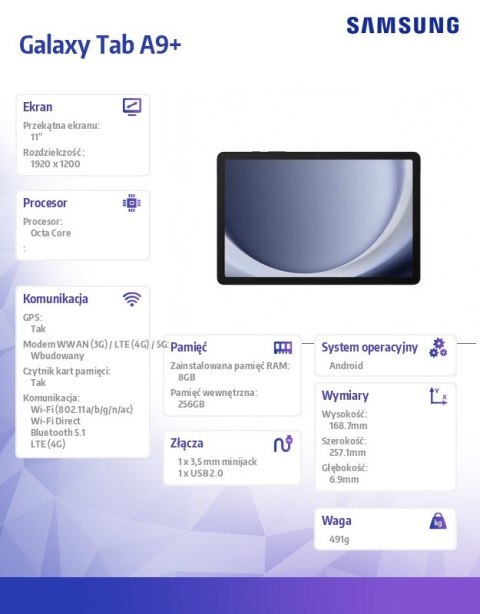Tablet Galaxy Tab A9+ 11 cali 5G 8/256GB Rework granatowy