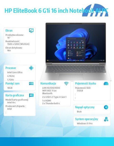 Notebook EliteBook 6 G1i U5-225H 512GB/16GB/W11P/16.0 C51GLET