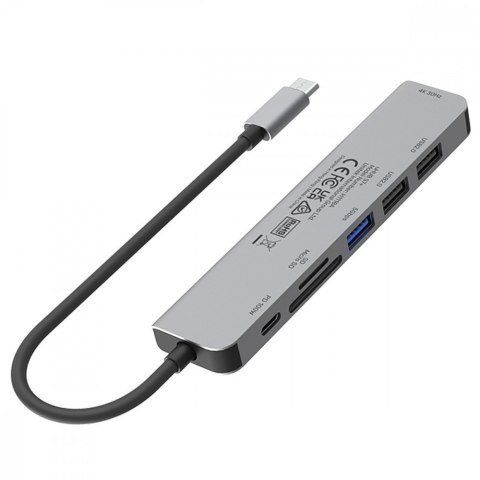 HUB USB-C 7w1 Aluminium PD 100W ; 5 Gbps ; HDMI 4K