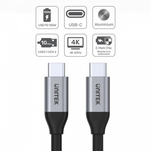 Kabel USB-C - USB-C PD, 10Gbps, 4K60Hz, 1m, M/M; C14082ABK