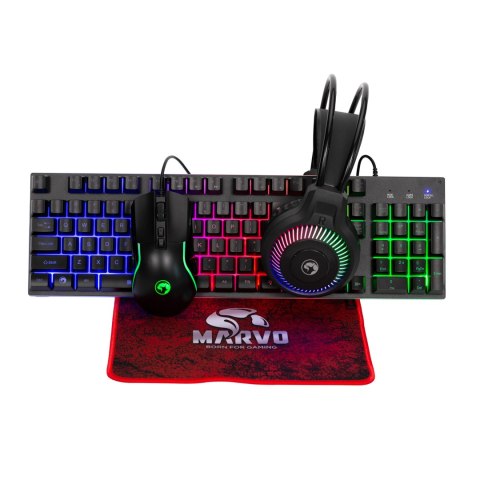 Marvo LOOT 40 zestaw klawiatura przewodowa (USB) CZ/SK, czarna mysz dla gracza, podkładka, klawiatura, podświetlona