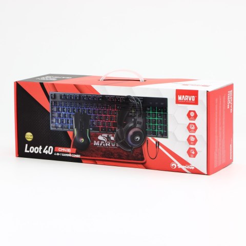 Marvo LOOT 40 zestaw klawiatura przewodowa (USB) CZ/SK, czarna mysz dla gracza, podkładka, klawiatura, podświetlona