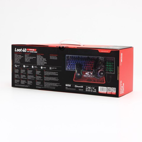 Marvo LOOT 40 zestaw klawiatura przewodowa (USB) CZ/SK, czarna mysz dla gracza, podkładka, klawiatura, podświetlona