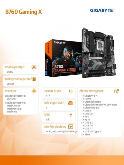 Płyta główna B760 GAMING X GEN5 s170 0 4DDR5 DP/HDMI ATX