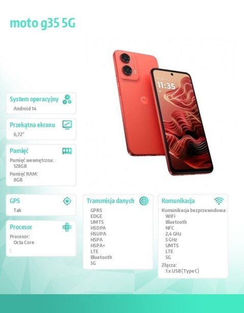 Smartfon moto g35 5G 8/128GB Hot Coral