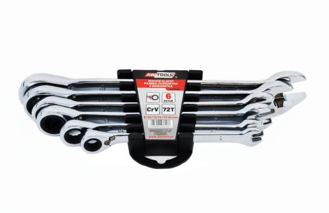 AWTOOLS KLUCZE PŁASKO-OCZKOWE Z GRZECHOTKĄ KOMPLET 6 szt. 8-19mm