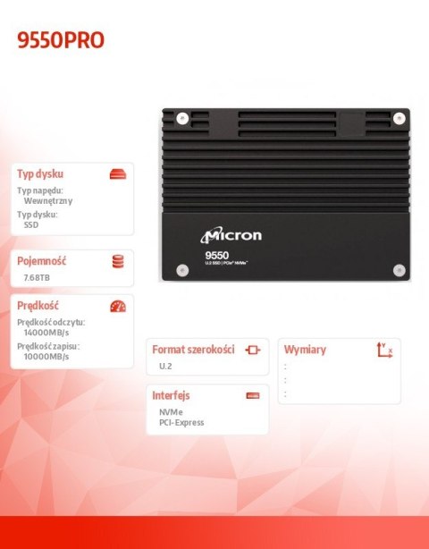 Dysk SSD 9550PRO 7680GB NVMe U.2 15mm Single Pack